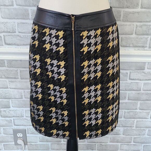 J. McLaughlin Keana Plaid Houndstooth Metallic Skirt Preppy Classic Old Money 6 - Picture 1 of 9